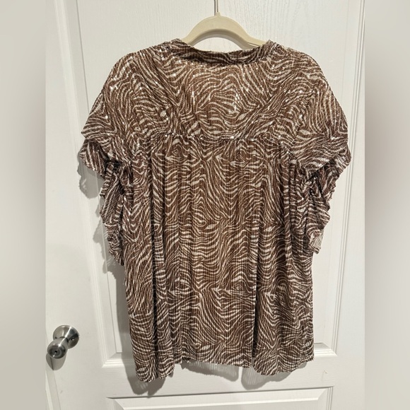 BiBi Brown and White sequin Zebra Print Blouse - Picture 4 of 7